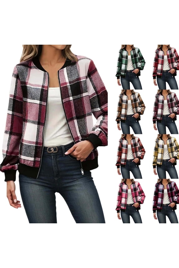 Jackets for Women Trendy Long Sleeve Plaid Shackets Casual Zip up Fall Lightweight Jacket Fall Winter Outfits 2025