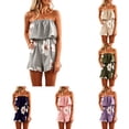 thumbnail image 1 of Shadoumai Jumpsuits for Women Elegant Bandeau Rompers Sleeveless Floral Print Overalls Elestic High Waist Playsuits Ladies Summer Wide Leg Shorts One Piece Beach Coverups Holiday Dress, 1 of 6
