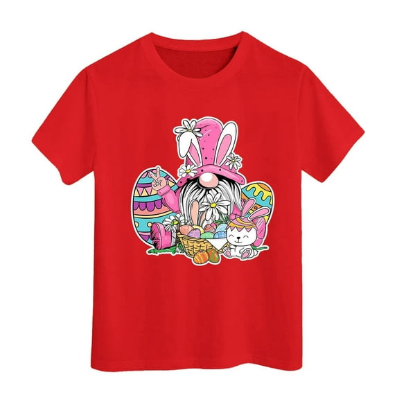 Shadoumai Kids Easter Shirts Girls Happy Easter Cartoon Print Round Neck Short Sleeve T Shirt Casual Pullover Tops T Shirt for Boys and Girls
