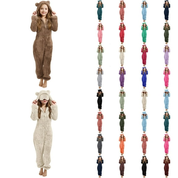 Shadoumai Kids Onesie Pajamas Zip-Front Hooded Sleepwear For Boys Girls Jumpsuit Warm Sherpa Lined Romper One Piece Zipper Hoodes Cute Playsuit Sleepwear