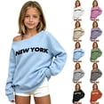 thumbnail image 1 of Shadoumai Kids Girls Oversized Sweatshirt Off the Shoulder Tops New York Letter Print Preppy Plain Fall Pullover Long Sleeve Casual Tops for School, 1 of 6