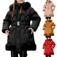 thumbnail image 1 of Shadoumai Kids Girls Winter Coats Heavyweight Lined Jackets Windproof Hooded Outerwear with Waist Belt 5-10 Years, 1 of 9