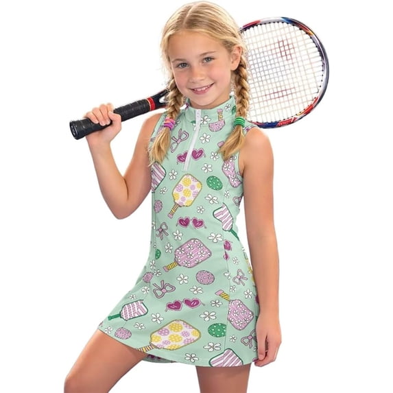 Shadoumai Kids Half Zip Tennis Dress Sleeveless Lightweight Golf Outfit for School Sports, Outdoor Activities,Athletic Tennis Girls Dress 5T