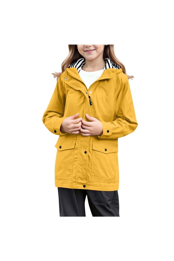 Kids Rain Jacket Back To School Fashion Coats Boys Girls Lightweight Waterproof Sweatshirt Raincoat Youth Full Zip Up Button Down Coat Windbreaker Hooded Girls Back To School Outfit