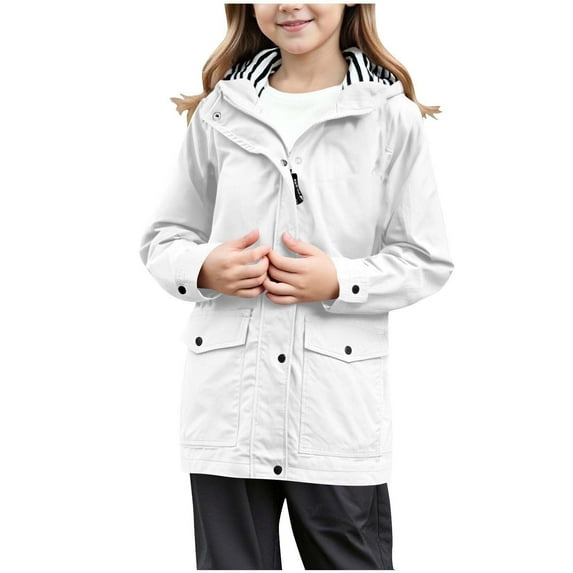 Shadoumai Kids Rain Jacket Back To School Fashion Coats Boys Girls Lightweight Waterproof Sweatshirt Raincoat Youth Full Zip Up Button Down Coat Windbreaker Hooded Girls Back To School Outfit