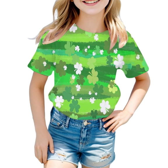 Shadoumai Kids Saint Patrick's Day T Shirt Fashion Short Sleeve Tees Shamrock Saint Outfit Cozy Child Summer Clothes