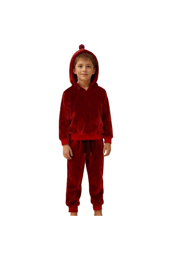 Kids Velvet Tracksuit Warm Lined Two Piece Hoodie And Jogger Set For Fall Winter Seasons
