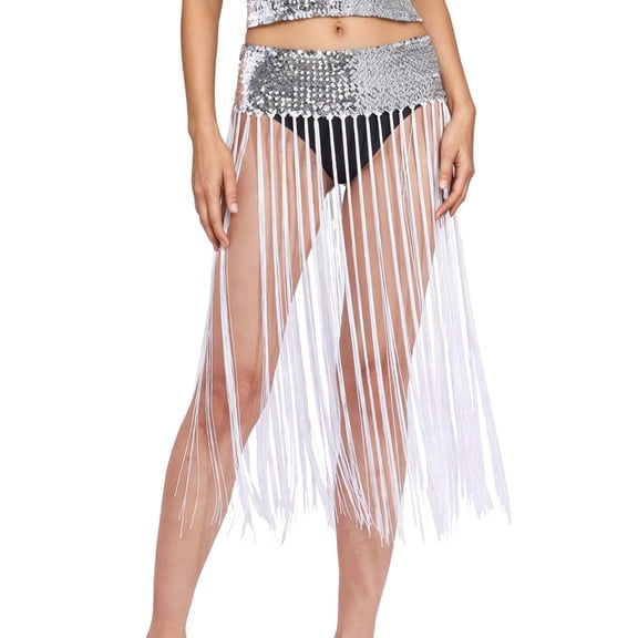 Shadoumai Latin Dance Skirt with Detachable Fringe Tassel Waist Belt for Belly Dance Practice and Performance