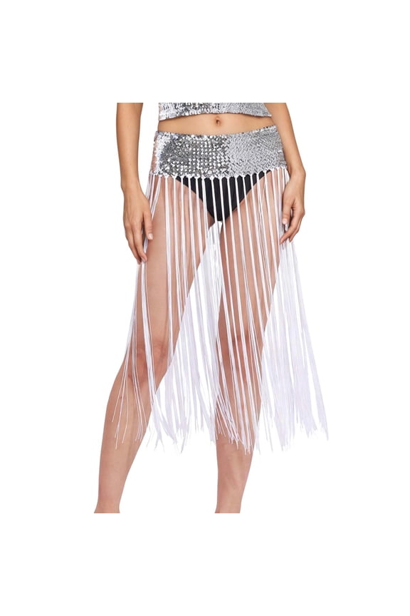 Latin Dance Skirt with Detachable Fringe Tassel Waist Belt for Belly Dance Practice and Performance
