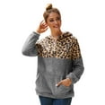 thumbnail image 1 of Shadoumai Leopard Print Hoodie For Women 1/4 Zipper Collar Top Double Sided Fleece Warm Jacket With Pockets Plus Size Clothes, 1 of 8