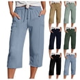 thumbnail image 1 of Shadoumai Linen Capri Pants for Women Baggy Straight Leg Gauze Yoga Pant Loose Comfy Cropped Trousers with Pockets, 1 of 9