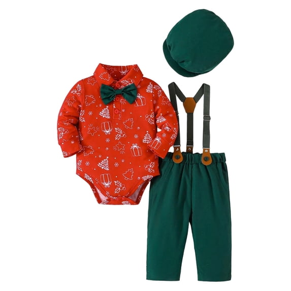 Shadoumai Little Gentleman Formal Baby Boy Toddler Dress Up Outfit Set With Hat And Suspenders For