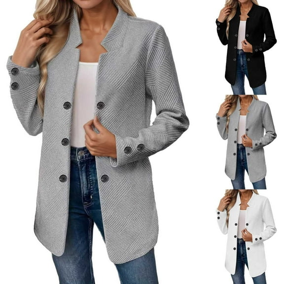 Shadoumai Long Blazers for Womens Business Casual Open Front Notch Lapel Cardigan Jackets Fall Fashion Coats with Pockets