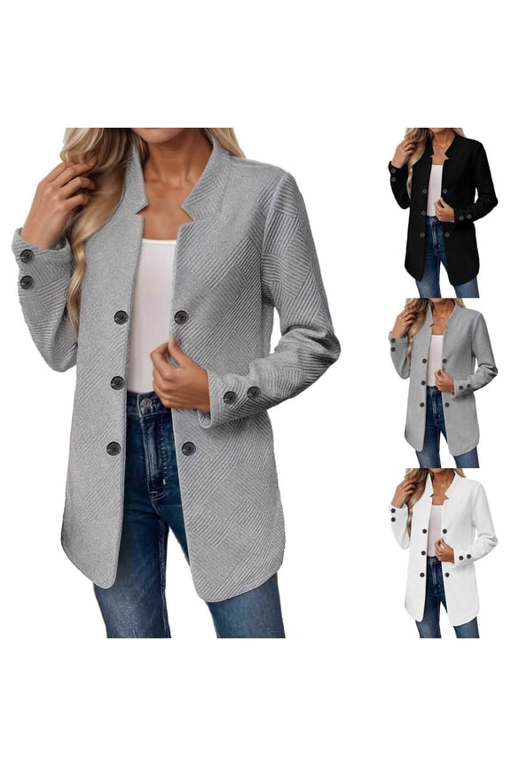 Long Blazers for Womens Business Casual Open Front Notch Lapel Cardigan Jackets Fall Fashion Coats with Pockets