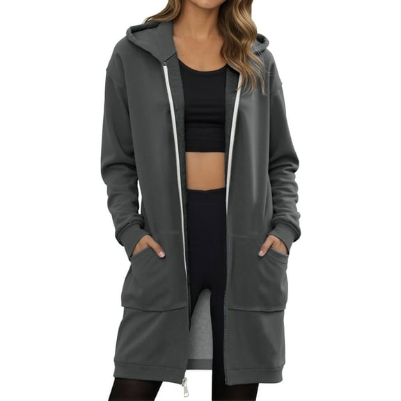 Shadoumai Long Hoodies For Women Zipper Knee Length Long Tunic Sweatshirts Casual Long Sleeve To Wear With Leggings 2025 Fall Hoodie Jacket Coat