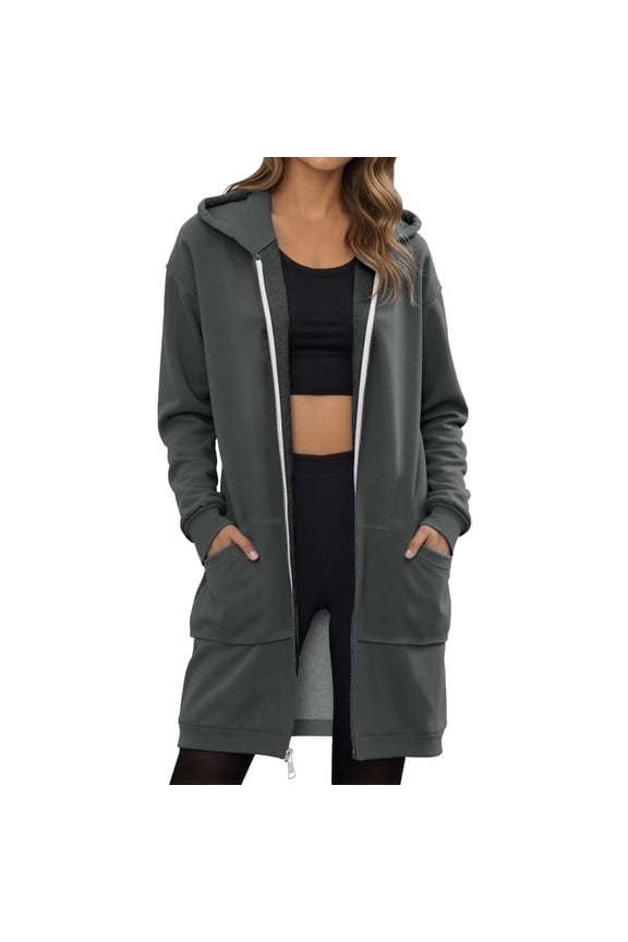 Long Hoodies For Women Zipper Knee Length Long Tunic Sweatshirts Casual Long Sleeve To Wear With Leggings 2025 Fall Hoodie Jacket Coat