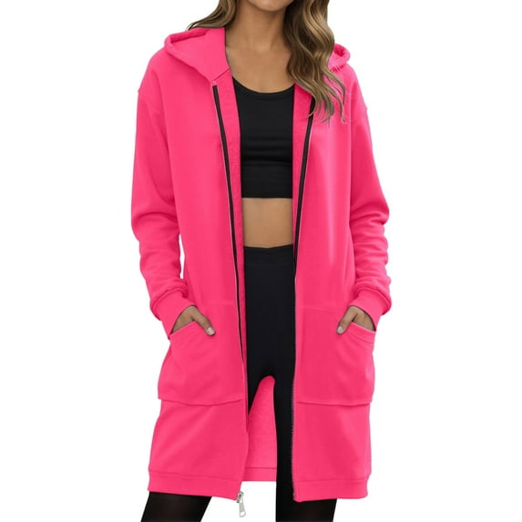 Shadoumai Long Hoodies For Women Zipper Knee Length Long Tunic Sweatshirts Casual Long Sleeve To Wear With Leggings 2025 Fall Hoodie Jacket Coat