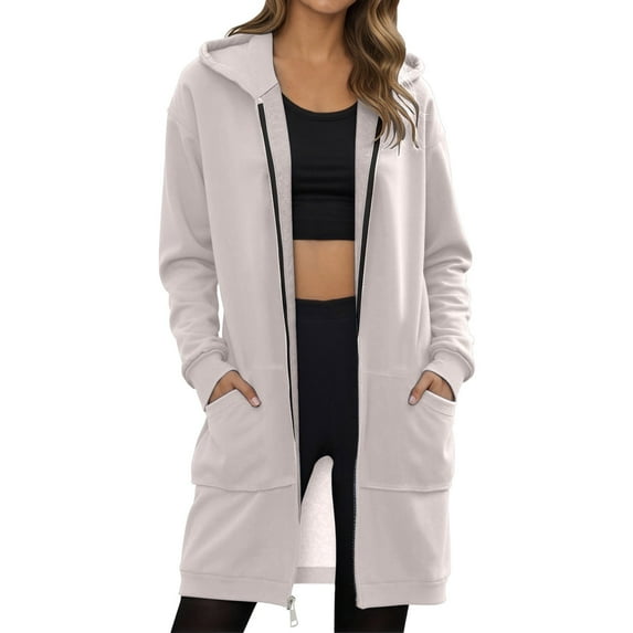 Shadoumai Long Hoodies For Women Zipper Knee Length Long Tunic Sweatshirts Casual Long Sleeve To Wear With Leggings 2025 Fall Hoodie Jacket Coat