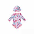 thumbnail image 1 of Shadoumai Long Sleeve Snap Button Swimsuit With Matching Sun Hat For Baby Girls UPF 50+ Rash Guard Swimwear Set For Pool And Beach, 1 of 4