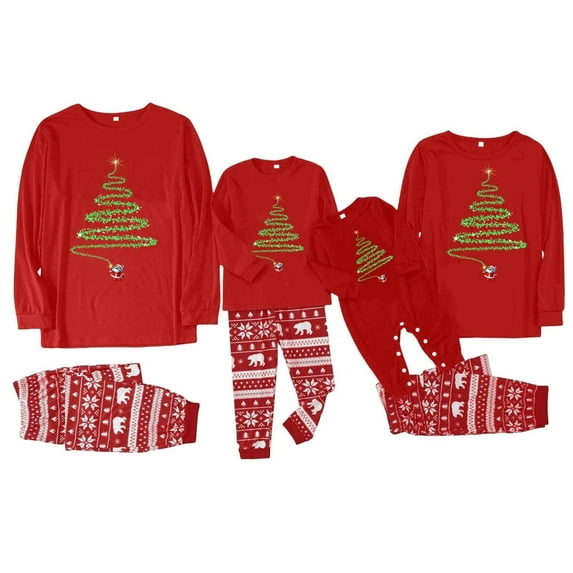 Shadoumai Matching Family Christmas Pajamas For Couples, Xmas Tree Print Tops Long Sleeve Holiday Sleepwear Sets For Mom Dad Fall Clothes