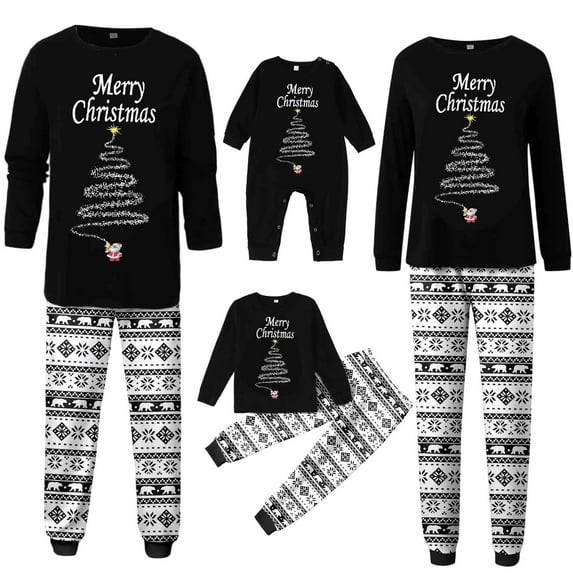 Shadoumai Matching Family Christmas Pajamas For Couples, Xmas Tree Print Tops Long Sleeve Holiday Sleepwear Sets For Mom Dad Fall Clothes