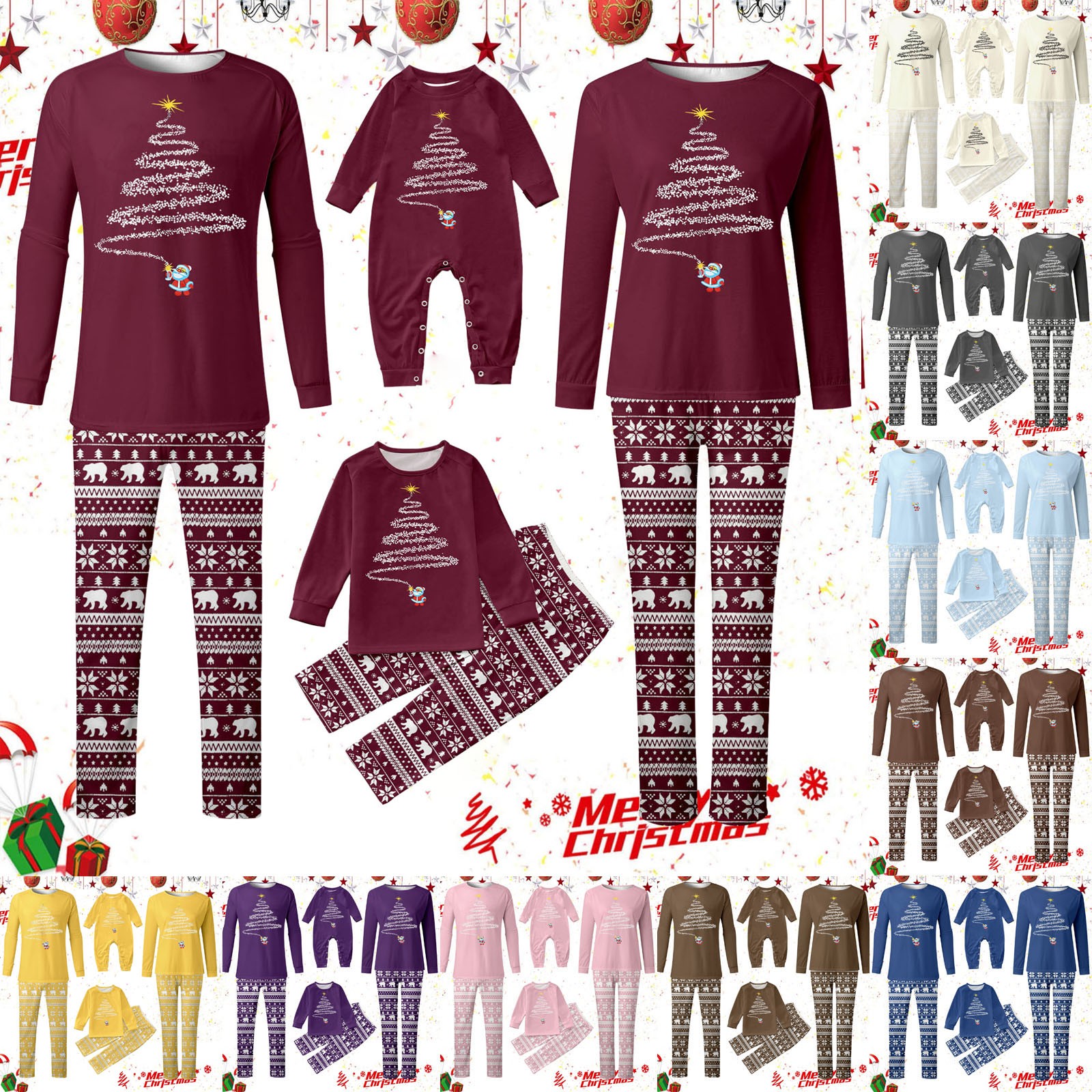 Shadoumai Matching Family Christmas Pajamas For Couples, Xmas Tree ...