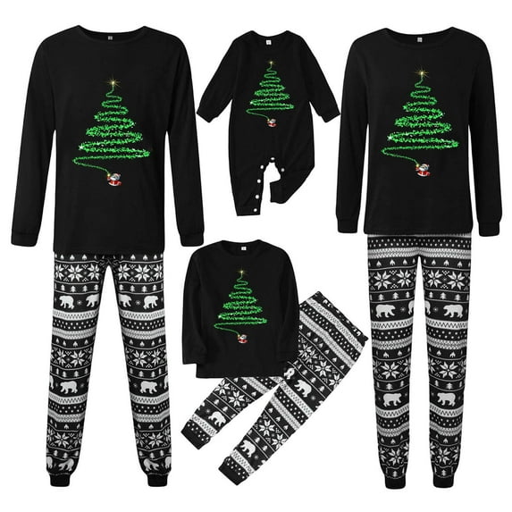Shadoumai Matching Family Christmas Pajamas For Couples, Xmas Tree Print Tops Long Sleeve Holiday Sleepwear Sets For Mom Dad Fall Clothes