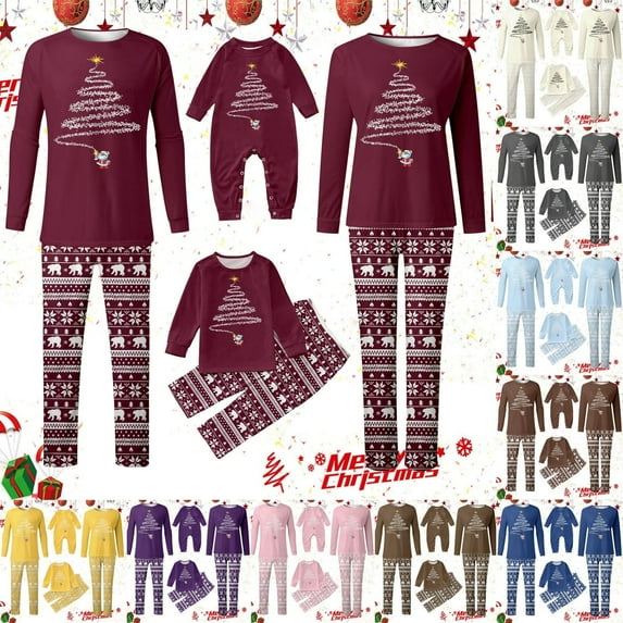 Shadoumai Matching Family Christmas Pajamas For Couples, Xmas Tree Print Tops Long Sleeve Holiday Sleepwear Sets For Mom Dad Fall Clothes