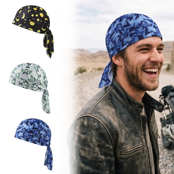 Shadoumai Men's Bandana Du-Rag, Paisley Print, Tie Design, Sweat-Absorbing, Breathable, Sun Protection, Cycling and Motorcycling