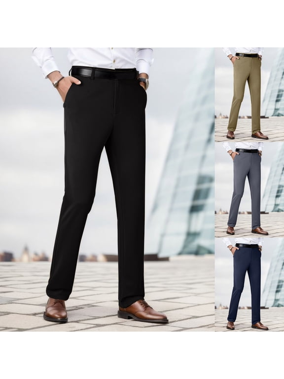 Men's Cozy Hidden Expandable Waist Dress Pants | Stretch Texture Weave Work to Weekend Pants