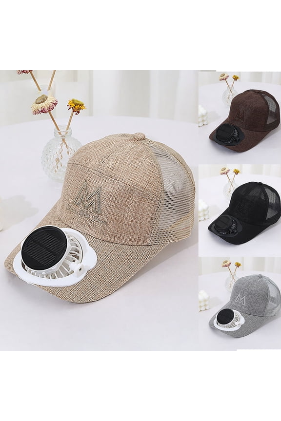 Mens Baseball Cap with Solar Fan, Summer UV Protection Wide Brim Sun Hat Mesh Beach Hats, Solar Powered/USB Charging