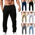 thumbnail image 1 of Shadoumai Mens Cotton Linen Pants Casual Drawstring Elastic Waist Straight Leg Track Pants School Uniform Trousers with Pockets, 1 of 5