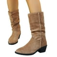 thumbnail image 1 of Shadoumai Mid Calf Boots for Women Low Chunky Block Heel Fashion Suede High Almond Toe Booties Comfortable Vintage Dressy Slip On Western Shoes, 1 of 8