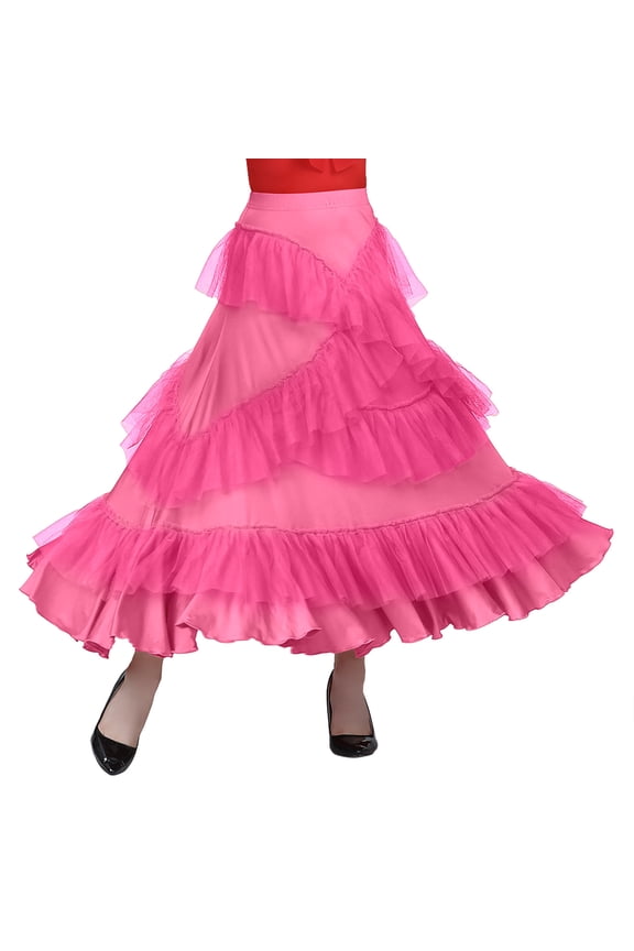 Modern Dance Skirt Ballroom Practice Wear Flowy Mesh Layer Performance Skirt For Latin Tango Chacha Social Dancing