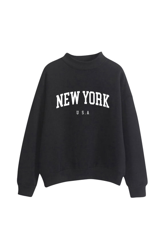 New York Sweatshirts Women Crew Neck Pullover Letter Graphic Hoodie Relaxed Fit Long Sleeve Fall Winter Tops