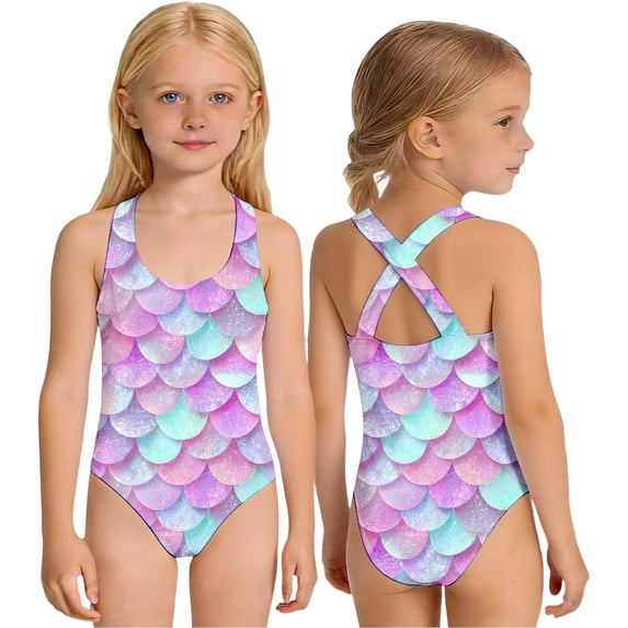 Shadoumai One Piece Swimsuit for Girls 7-8 Crystal Keyhole Tankini Quick Drying Cute Floral Print Girls Bathing Suit Cutout Adjustable Straps Swimwear with Cover Up Pants