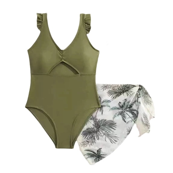 Shadoumai One Piece Swimsuit for Girls 9-10 Ruffle Ruched Girls Tankini Swimsuit Quick Dry Cute Floral Print Girls Bathing Suit Summer Girl's Swimwear Ruched Adjustable Strap