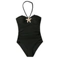 thumbnail image 1 of Shadoumai One Piece Swimsuit for Girls Cutout Waist Tankini Set Quick Drying Contrast Color Ruffle Bathing Suit Swimwear with Cover Up Pants Cutout Adjustable Straps, 1 of 5