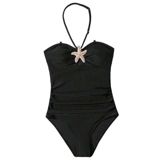 Shadoumai One Piece Swimsuit for Girls Cutout Waist Tankini Set Quick Drying Contrast Color Ruffle Bathing Suit Swimwear with Cover Up Pants Cutout Adjustable Straps