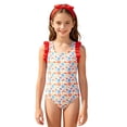 thumbnail image 1 of Shadoumai One Piece Swimsuit for Girls 7-8 Cut Out Tankini Quick Dry & Stretchy Cute Printed Girl Bathing Suit Spaghetti Strap Summer Girl's Swimwear, 1 of 7