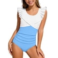 thumbnail image 1 of Shadoumai One Piece Swimsuit for Girls 9-10 Ruffle Tankini Quick Dry Color Block Ruffle Bathing Suit Spaghetti Strap Modest Swimwear with Cover Up, 1 of 5