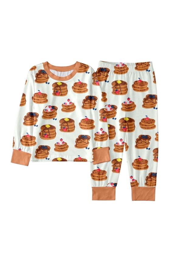 Pajamas Set Top and Pants Long Sleeve Lounge Set Traditional Pancake Pj Sets Sleepwear Clothes Long Sleeve Sets 6T Sweet Breakfast