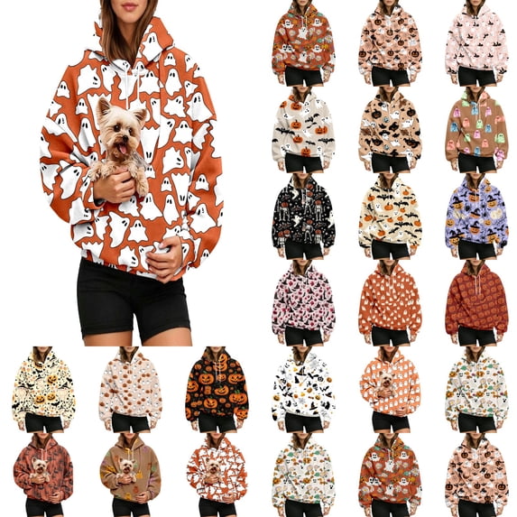 Shadoumai Pet Pouch Halloween Hoodies Unisex with Kangaroo Pocket Oversized Trendy Sweatshirts Outside Kitten Puppy Carrier Holder Sweatshirts Cat Hoodie with Pouch