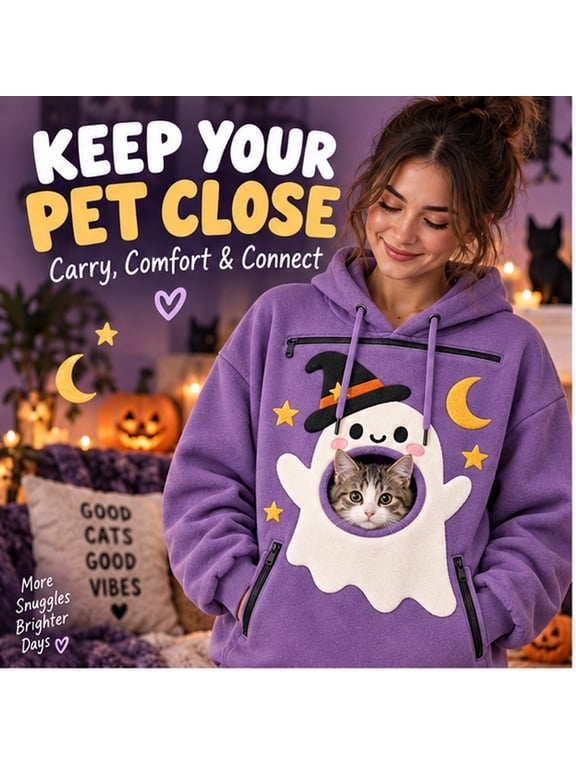 Pet Pouch Hoodie for Women, Kangaroo Pocket Halloween Sweatshirt Cuddle Pouch Dog Carrier Hoodie with Pet Pocket