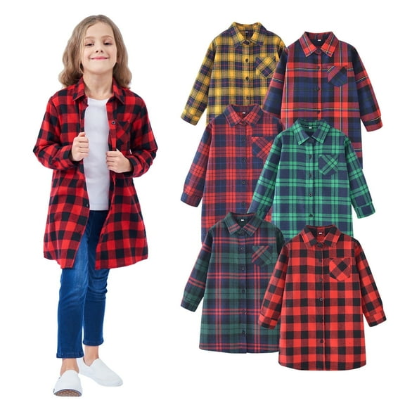 Shadoumai Plaid Shirts for Girls Trendy Casual Lightweight Button Down Shacket Jackets Long Sleeve Flannel Fashion Fall Outfits