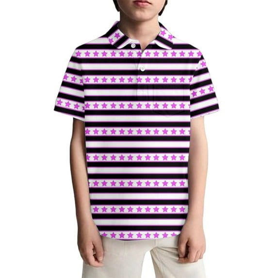 Shadoumai Polo Shirts for Boys Cotton Cartoon Print Button Closure Short Sleeve Tee for Toddler Fashion Back To School Shirt Toddler Baby Boy Clothes