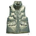 thumbnail image 1 of Shadoumai Puffer Vest Womens Metallic Shiny Baggy Winter Quilted Vests, Windproof Sleeveless Puffer Jacket Warm Padded Down Outerwear, 1 of 7