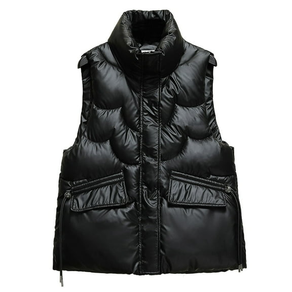 Shadoumai Puffer Vest Womens Metallic Shiny Baggy Winter Quilted Vests, Windproof Sleeveless Puffer Jacket Warm Padded Down Outerwear