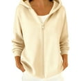 thumbnail image 1 of Shadoumai Relaxed Fit Solid Zip Up Hooded Sweatshirt For Women Casual Long Sleeve Everyday Wear With Front Pockets And Soft Interior, 1 of 4