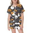 thumbnail image 1 of Shadoumai Satin Halloween Pajamas for Button Up Ghost Print Short Sleeve Button Shirt Shorts Pajama Set Soft 2-Piece Loungewear 2 Piece Outfits for, 1 of 4